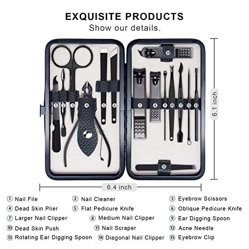 FIXBODY Manicure Pedicure Set - Nail Clippers Toenail Clippers Kit Includes Cuticle Remover with Black Leather Travel Case, Gift for Men and Women, Father's Day Gift