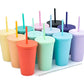 Tumblers (12 pack) 16oz Colored Acrylic Cups with Lids and Straws