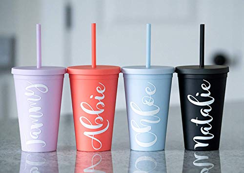 Tumblers (12 pack) 16oz Colored Acrylic Cups with Lids and Straws