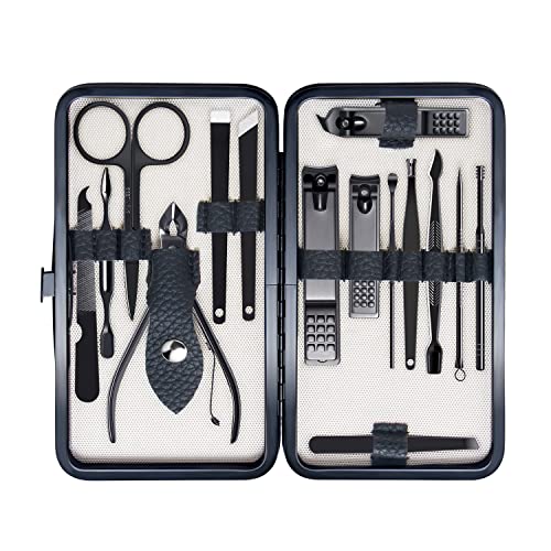 FIXBODY Manicure Pedicure Set - Nail Clippers Toenail Clippers Kit Includes Cuticle Remover with Black Leather Travel Case, Gift for Men and Women, Father's Day Gift