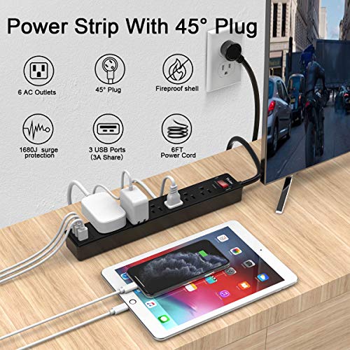 6 Ft Power Strip Surge Protector with 3 USB Ports