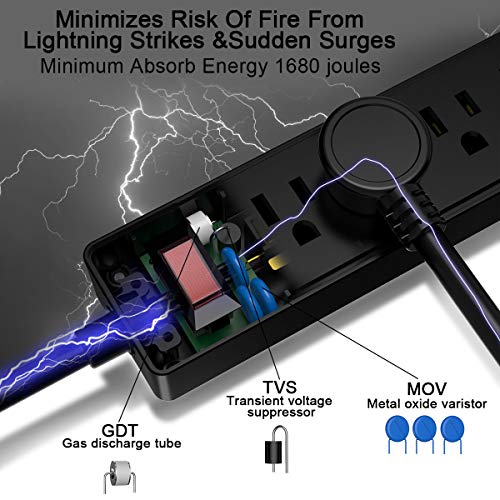 6 Ft Power Strip Surge Protector with 3 USB Ports
