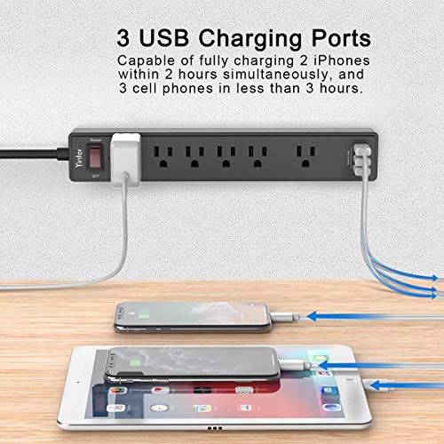 6 Ft Power Strip Surge Protector with 3 USB Ports